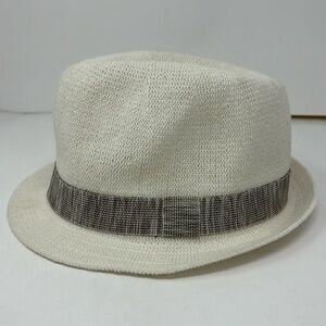 White cloth women's hat with a grey Panama-style strip, size S